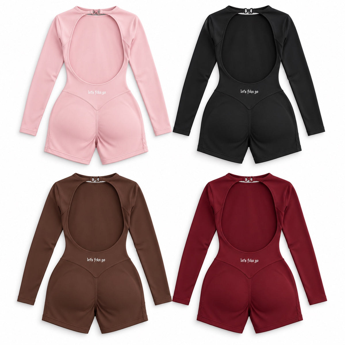 LETS FCKN GO bodysuits in Light Pink, Black, Coffee and Dark Red