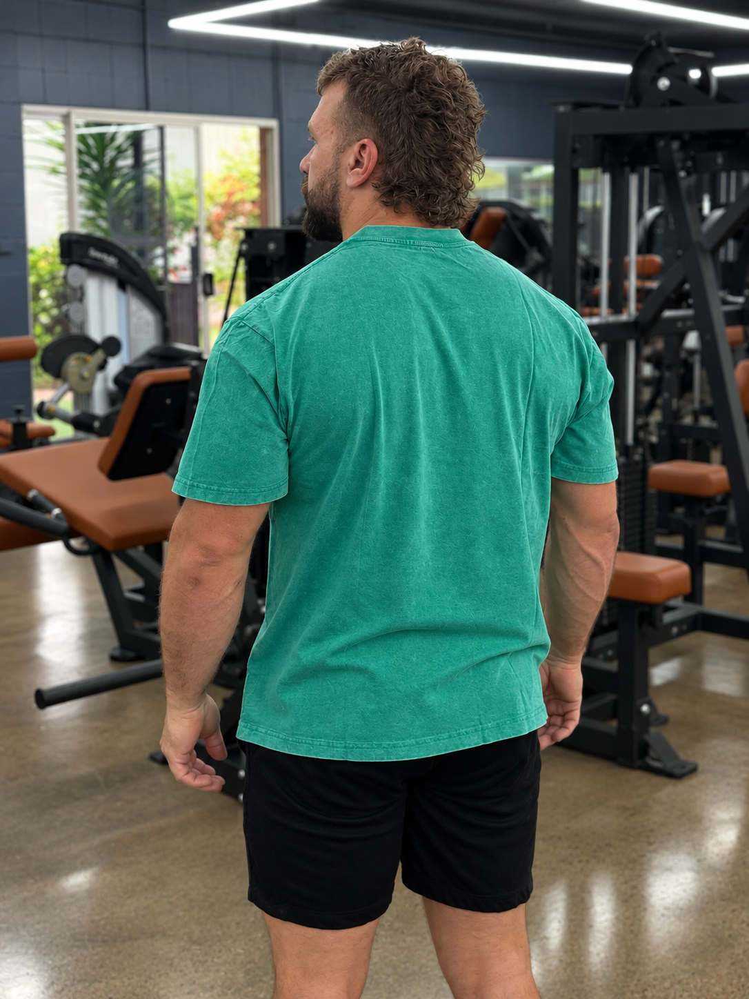 Green Lets Fckn Go shirt — back gym