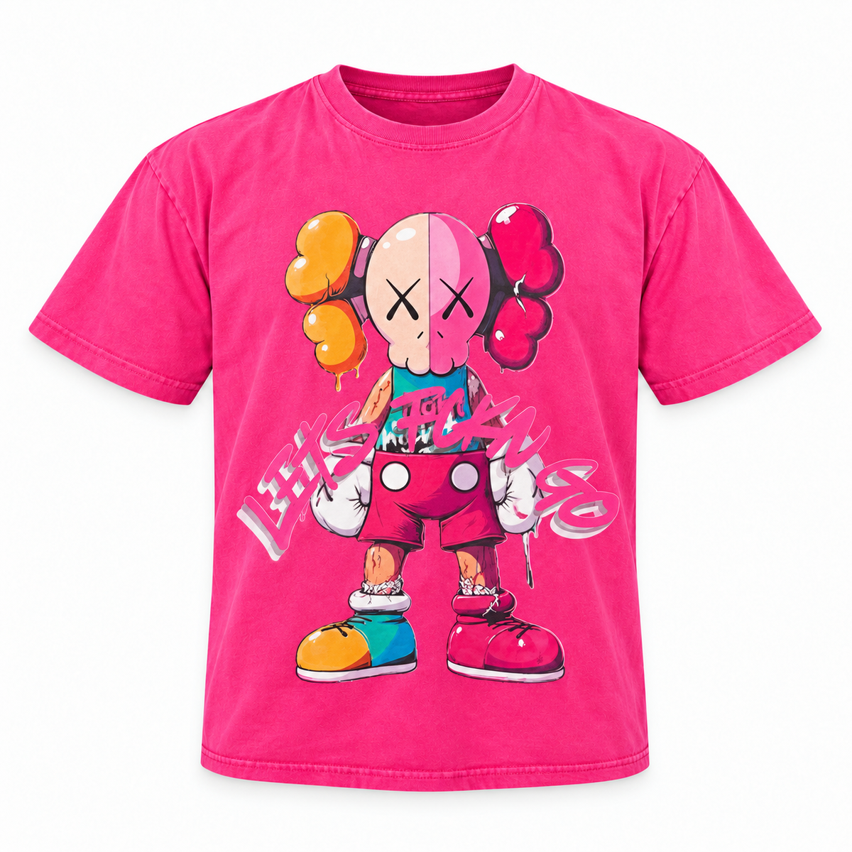 Pink Lets Fckn Go Shirt front on white background